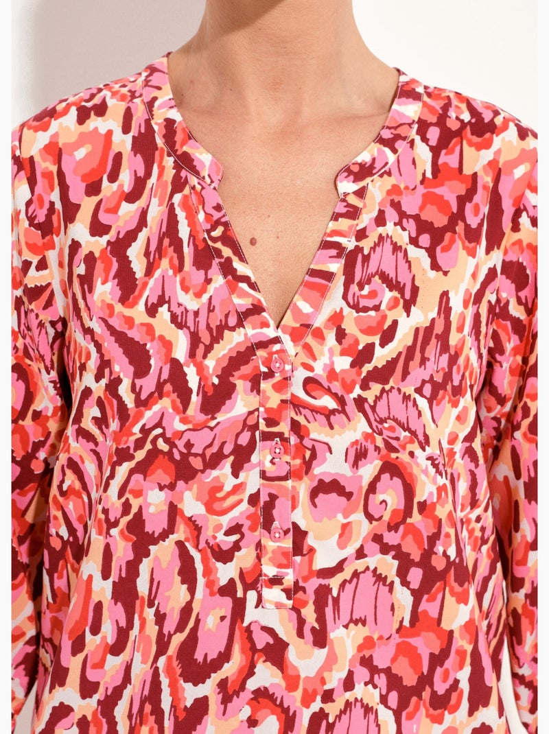 Túnica larga holgada estampada con mangas 3/4 - Afibel Rosa - Kiabi