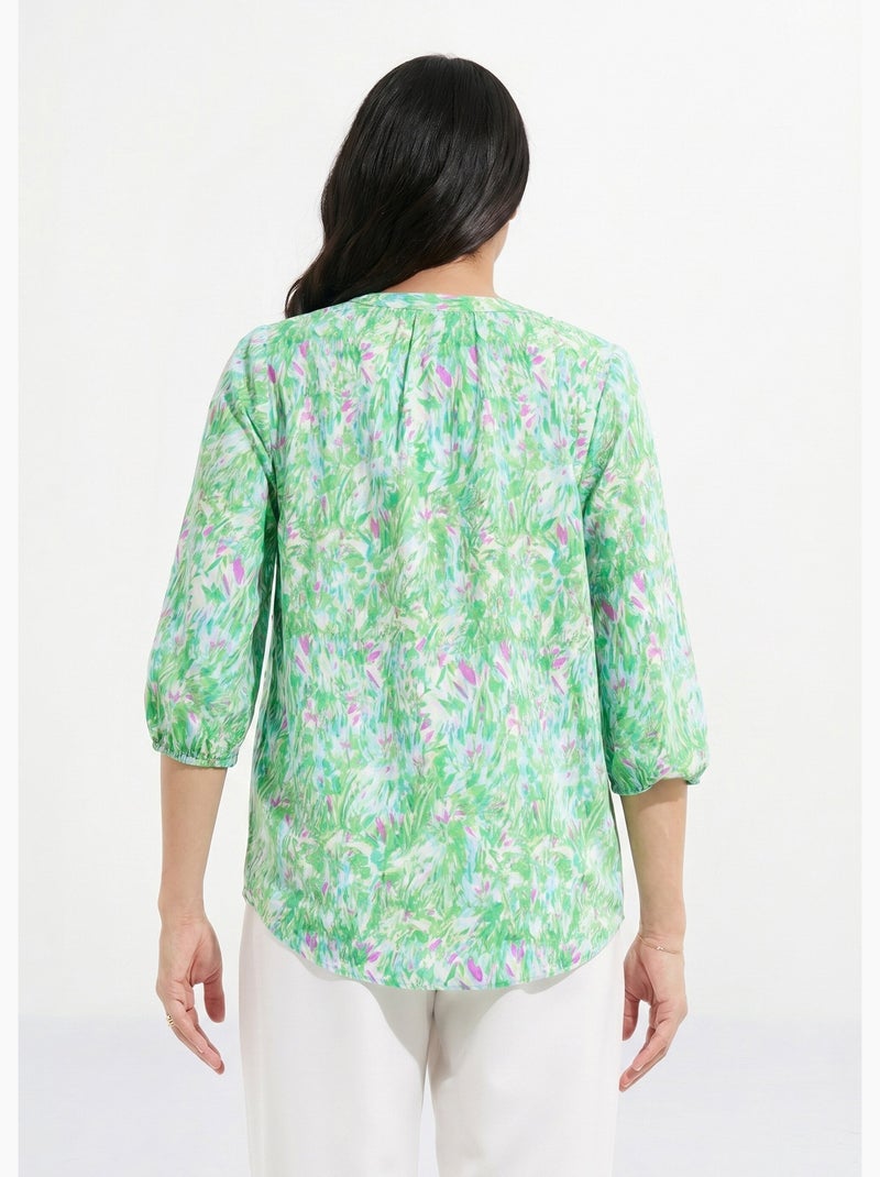 Túnica larga holgada estampada con mangas 3/4 - Afibel Verde - Kiabi