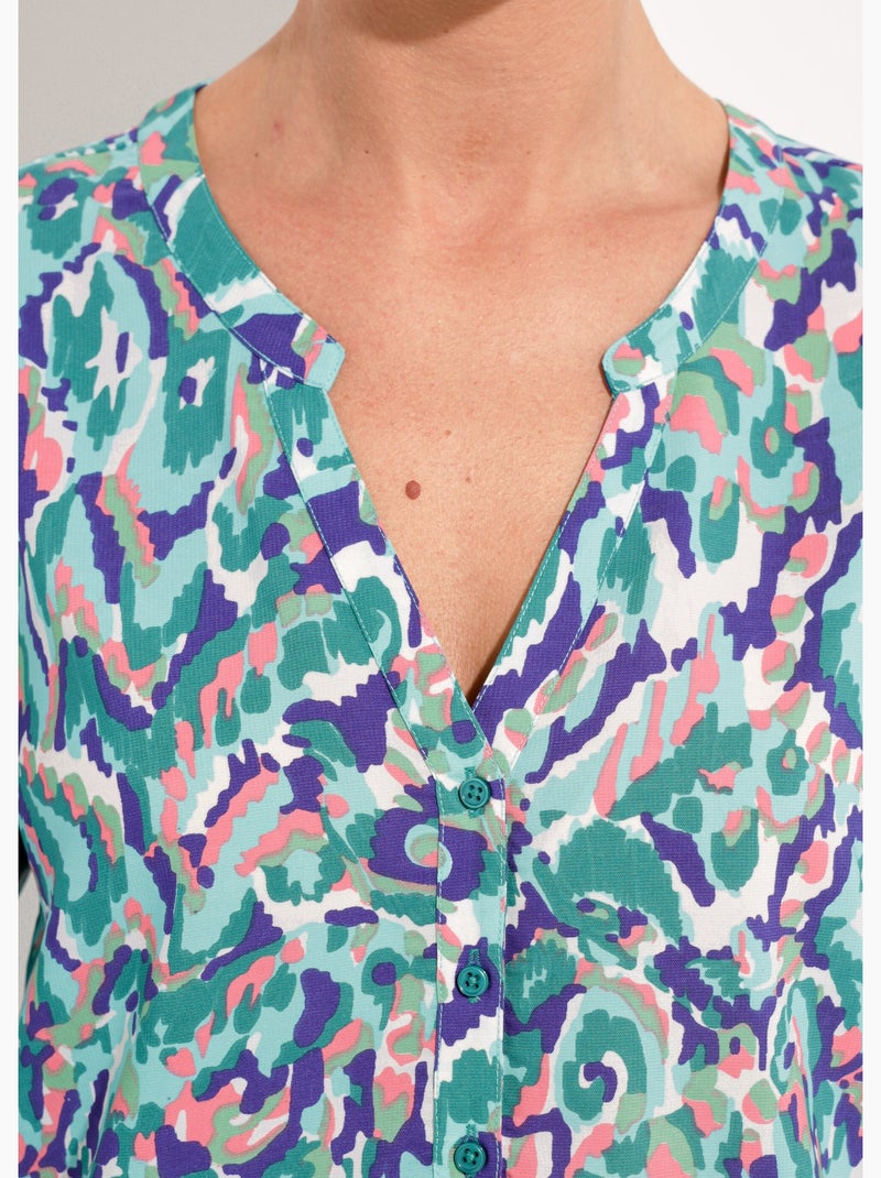 Túnica larga holgada estampada con mangas 3/4 - Afibel Verde - Kiabi