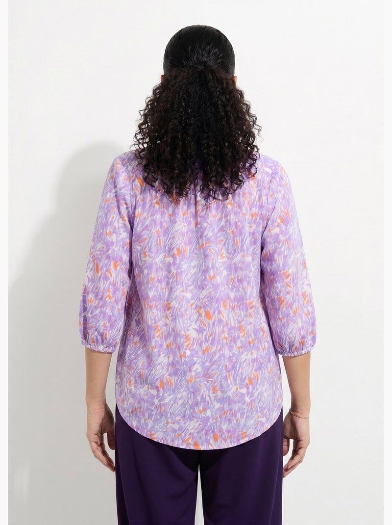 Túnica larga holgada estampada con mangas 3/4 - Afibel Violeta - Kiabi