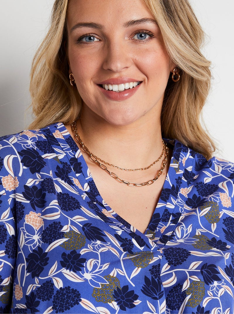 Túnica larga suelta con estampado floral - Afibel Azul - Kiabi