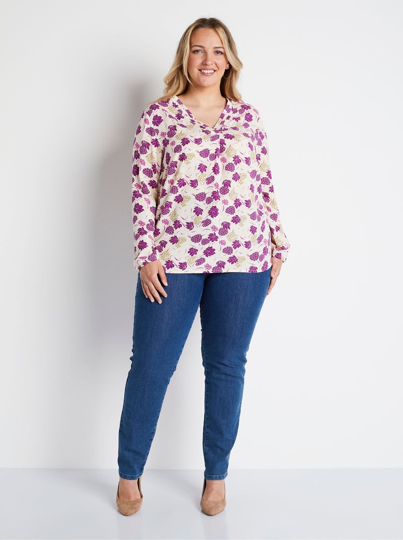 Túnica larga suelta con estampado floral - Afibel Crudo - Kiabi