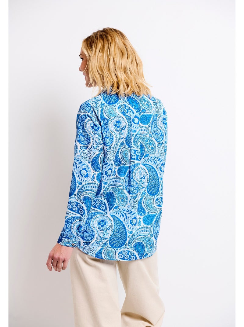 Túnica larga suelta con estampado paisley - Afibel Azul Blanco - Kiabi