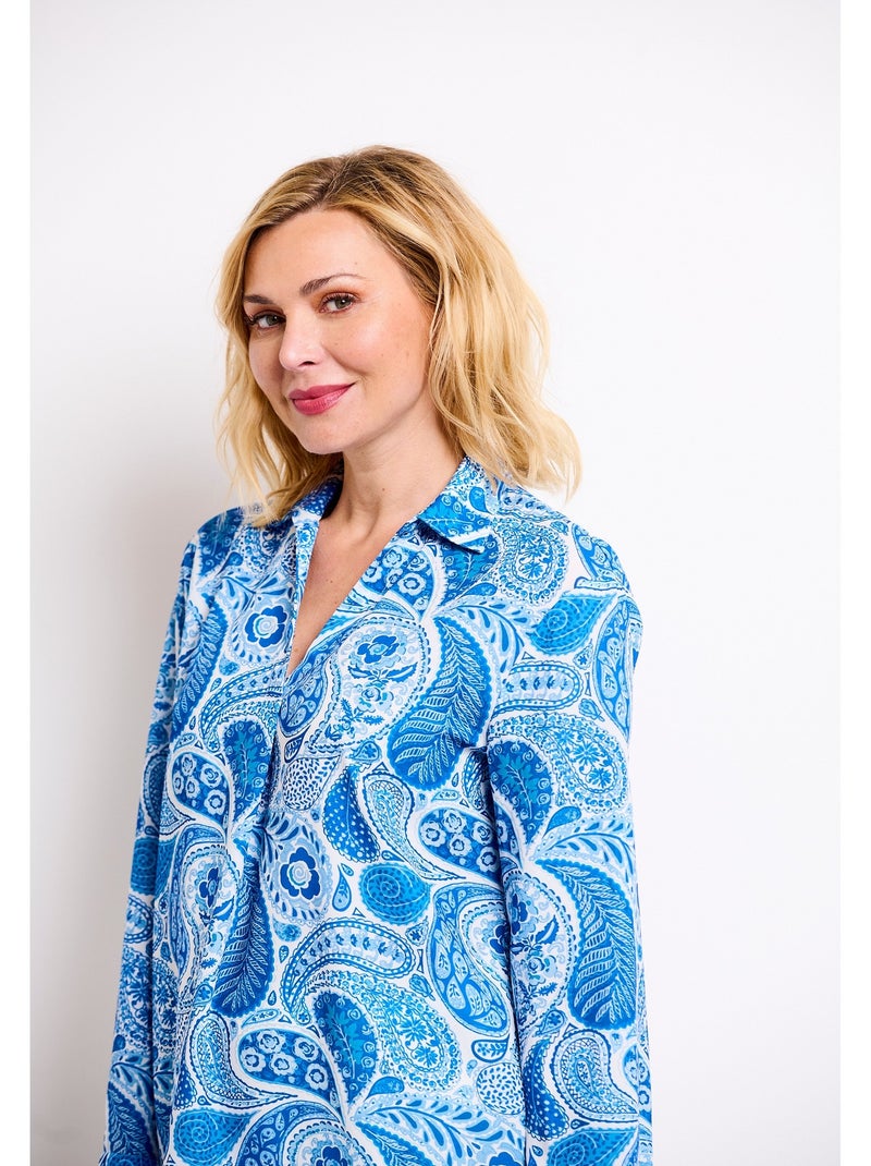 Túnica larga suelta con estampado paisley - Afibel Azul Blanco - Kiabi
