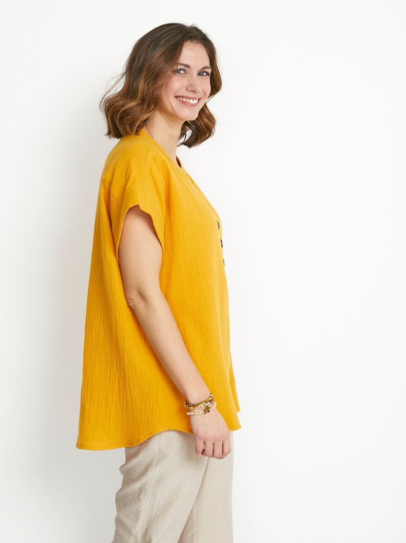 Túnica larga suelta de algodón liso - Afibel Amarillo - Kiabi