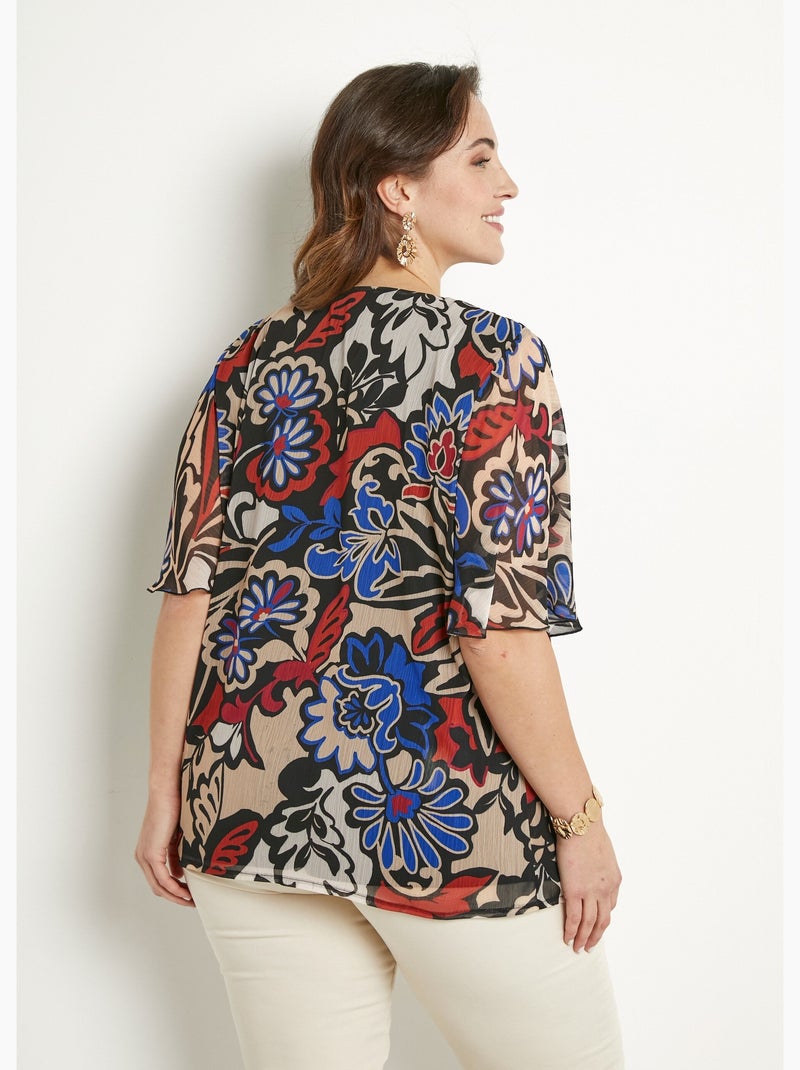 Túnica larga suelta de voile estampada Negro Beige - Kiabi