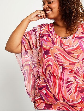 Túnica larga y fluida con estampado de hojas. - Afibel