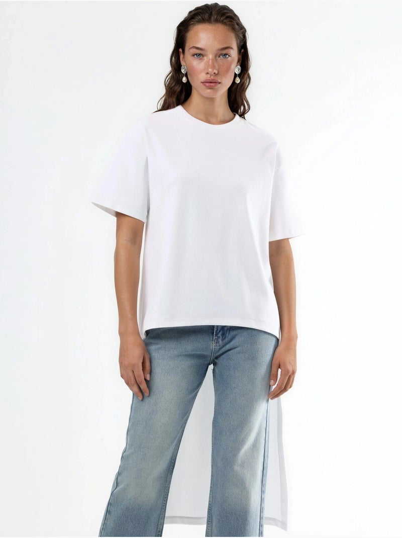 Túnica oversize con cuello redondo y abertura busem Blanco - Kiabi
