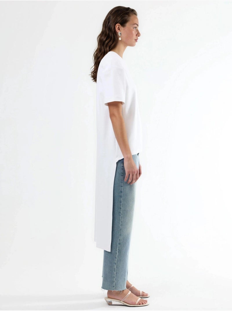Túnica oversize con cuello redondo y abertura busem Blanco - Kiabi