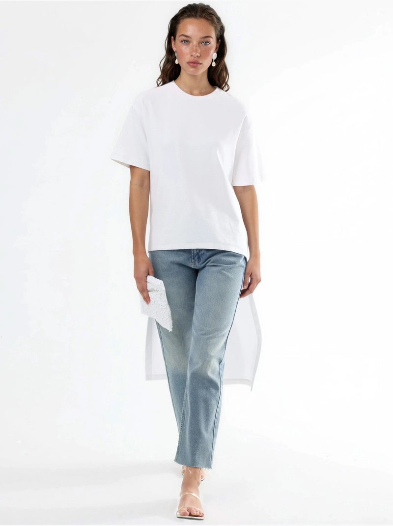 Túnica oversize con cuello redondo y abertura busem Blanco - Kiabi