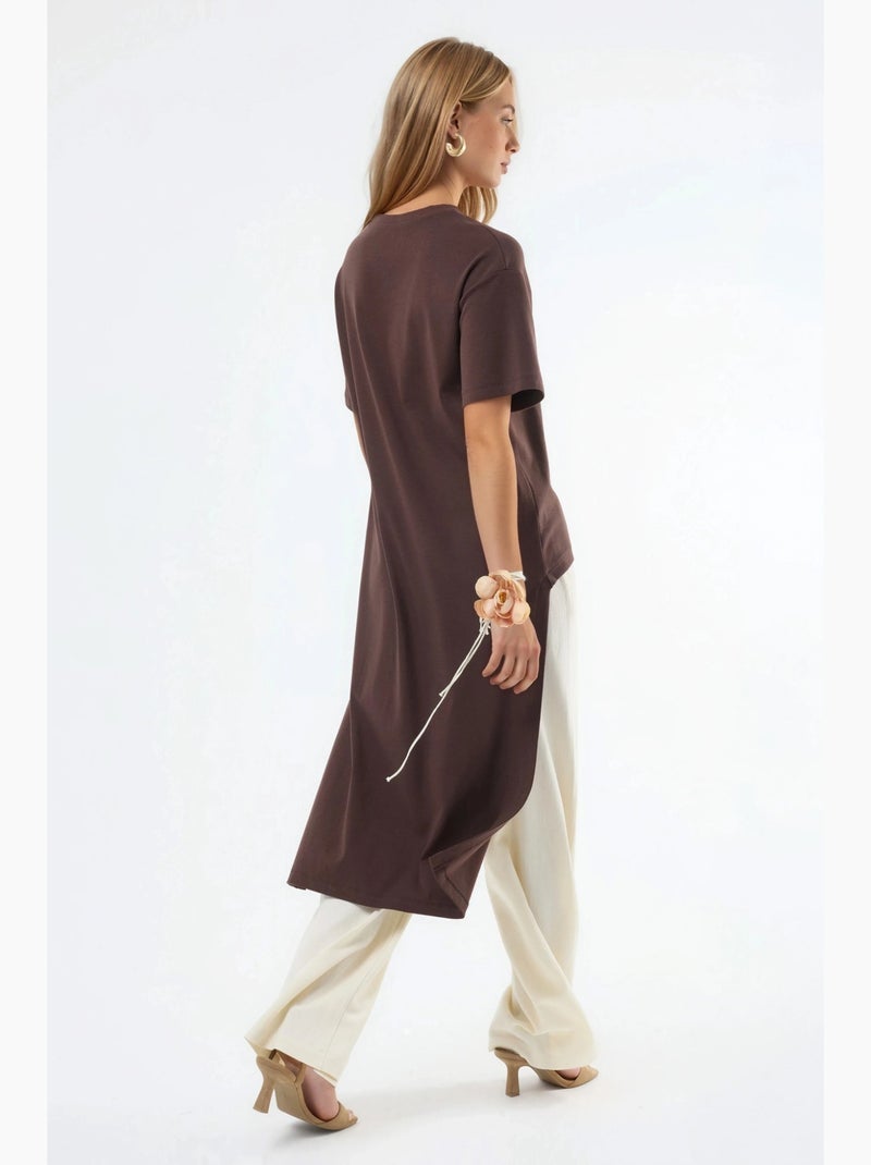 Túnica oversize con cuello redondo y abertura busem Marrón - Kiabi