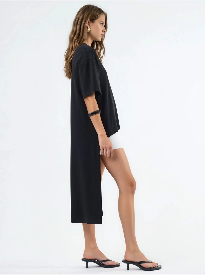Túnica oversize con cuello redondo y abertura busem Negro - Kiabi