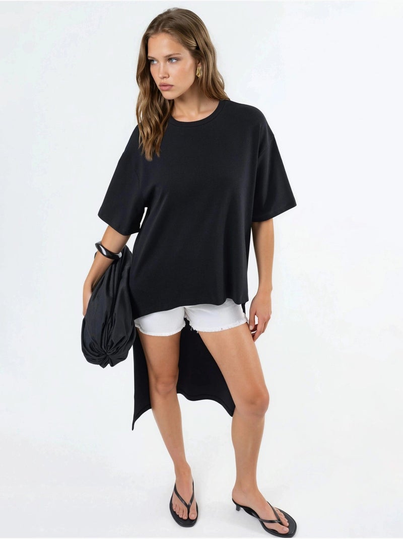 Túnica oversize con cuello redondo y abertura busem Negro - Kiabi