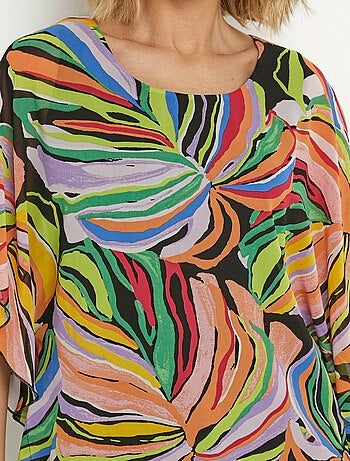 Túnica suelta con estampado de hojas llamativas - Afibel