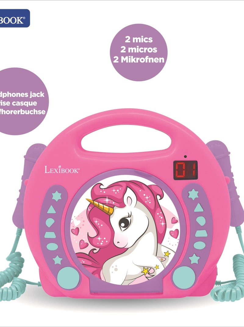 Unicornio Reproductor de CD puertoátil con 2 micrófonos Sing Along Rosa - Kiabi