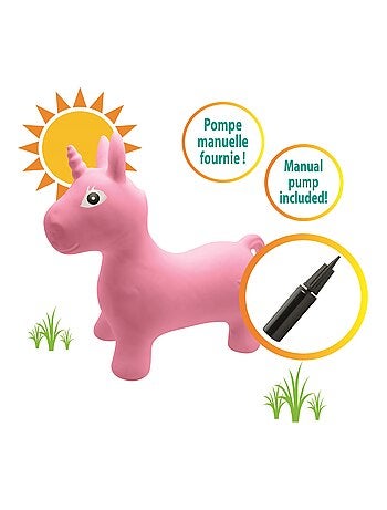 Unicornio saltarín hinchable con peluche