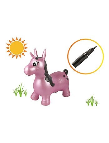 Unicornio saltarín hinchable con peluche