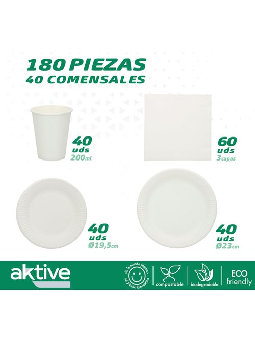 Vajilla desechable biodegradable 180 piezas - Kiabi