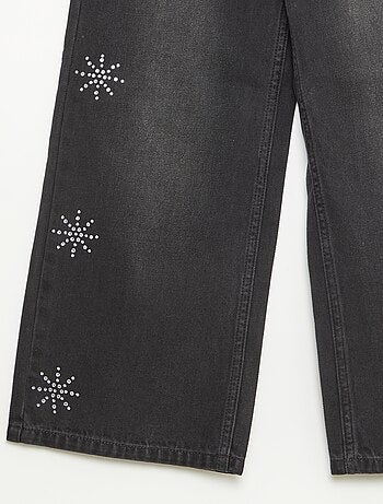 Vaquero ancho con copos de nieve de estrás