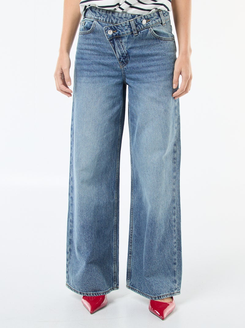 Vaquero ancho con doble abertura abotonada Azul - Kiabi