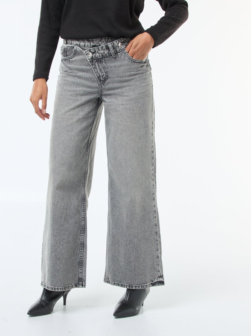 Vaquero ancho con doble abertura abotonada Gris - Kiabi