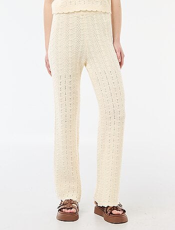 Pantalón ancho de croché tricolor