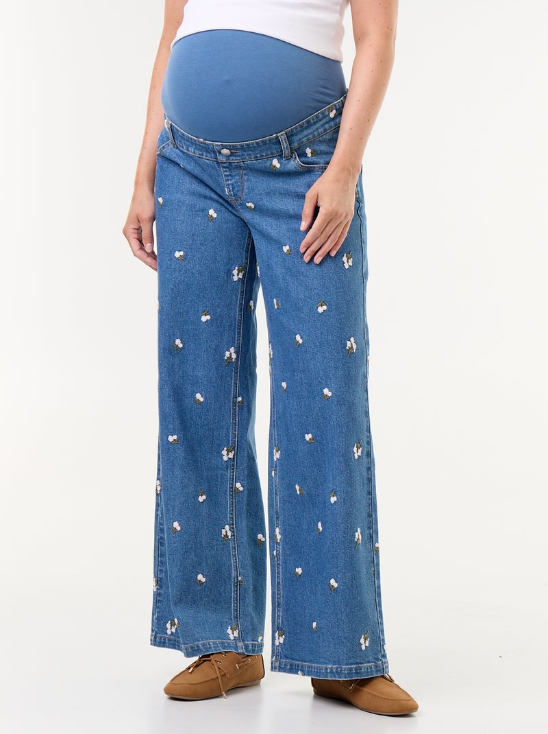Vaquero ancho de maternidad con estampado Azul - Kiabi