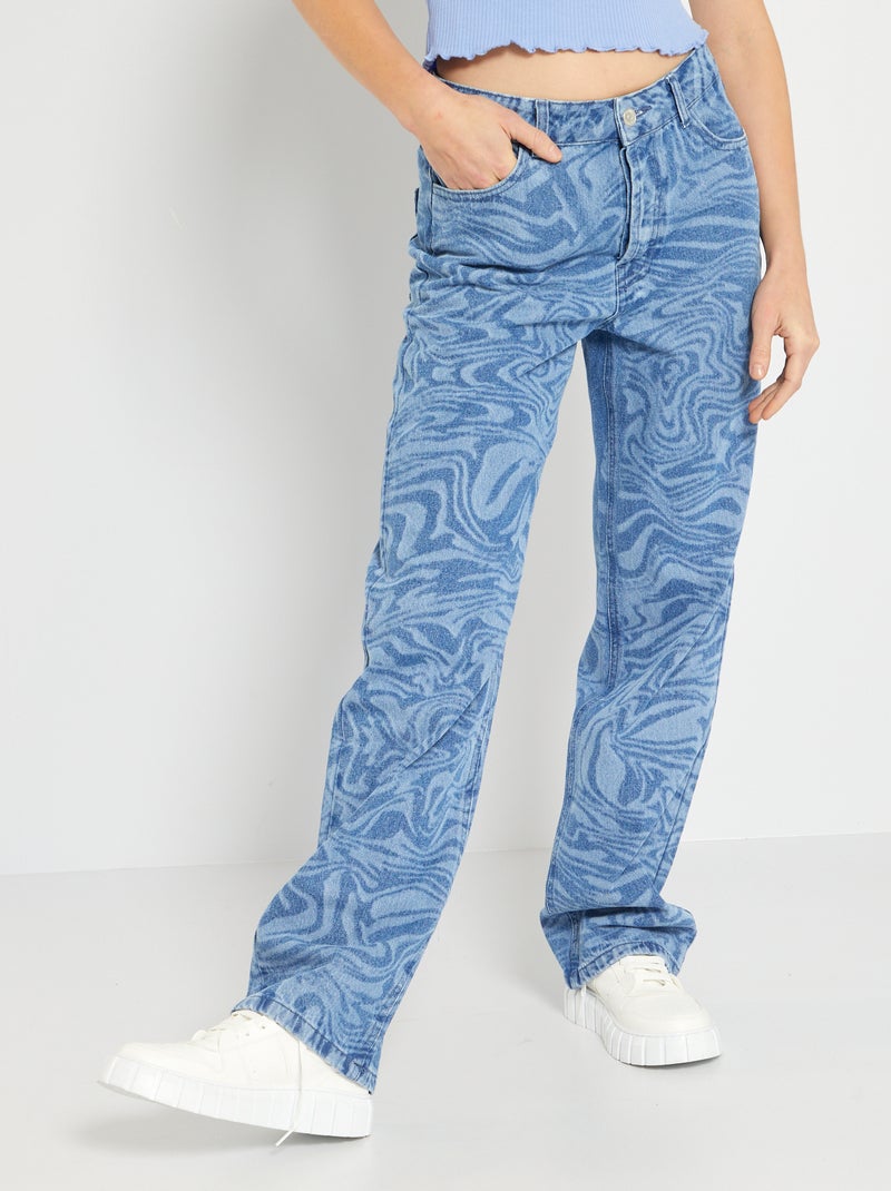 Vaquero ancho estampado 'olas' AZUL - Kiabi
