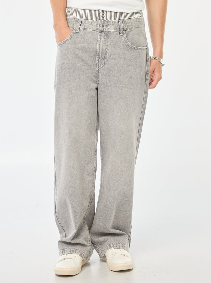 Vaquero ancho tipo baggy con falso calzoncillo integrado en la cintura Gris - Kiabi