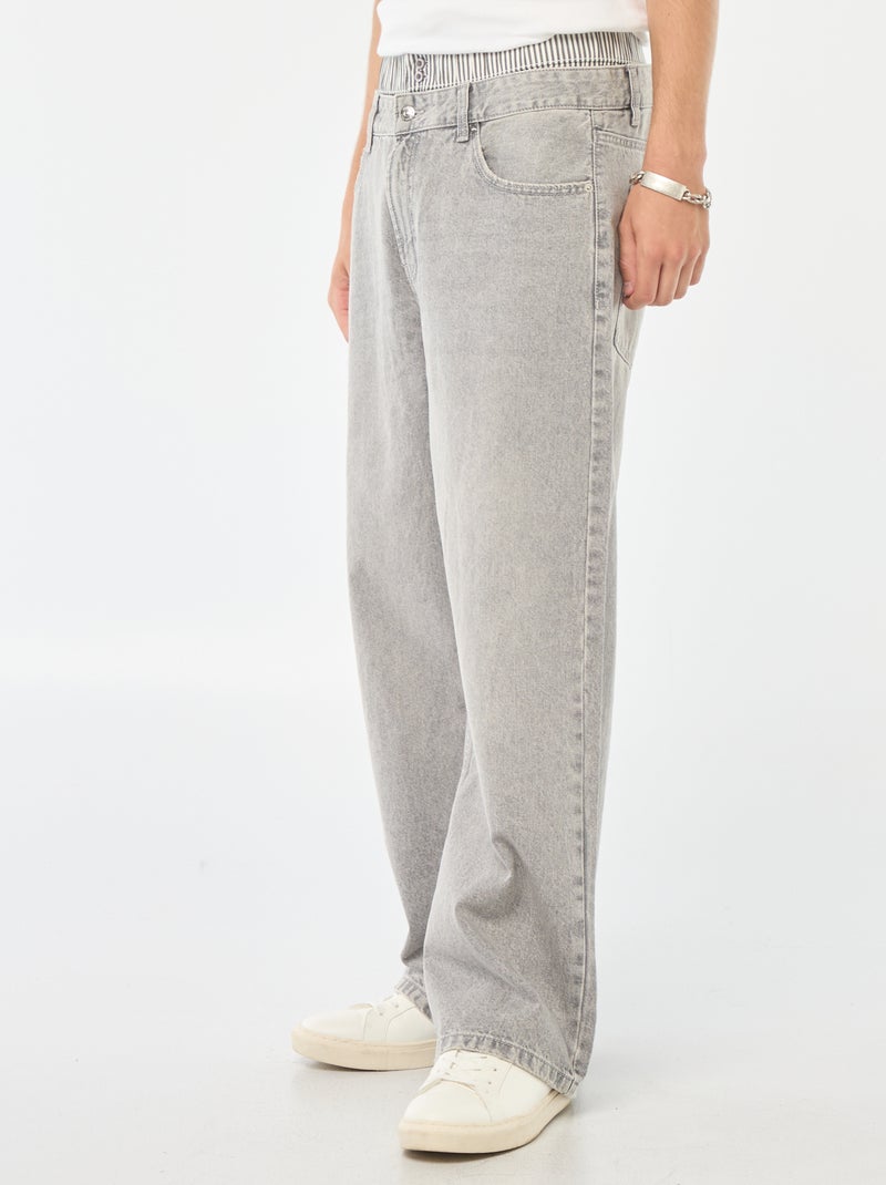 Vaquero ancho tipo baggy con falso calzoncillo integrado en la cintura Gris - Kiabi