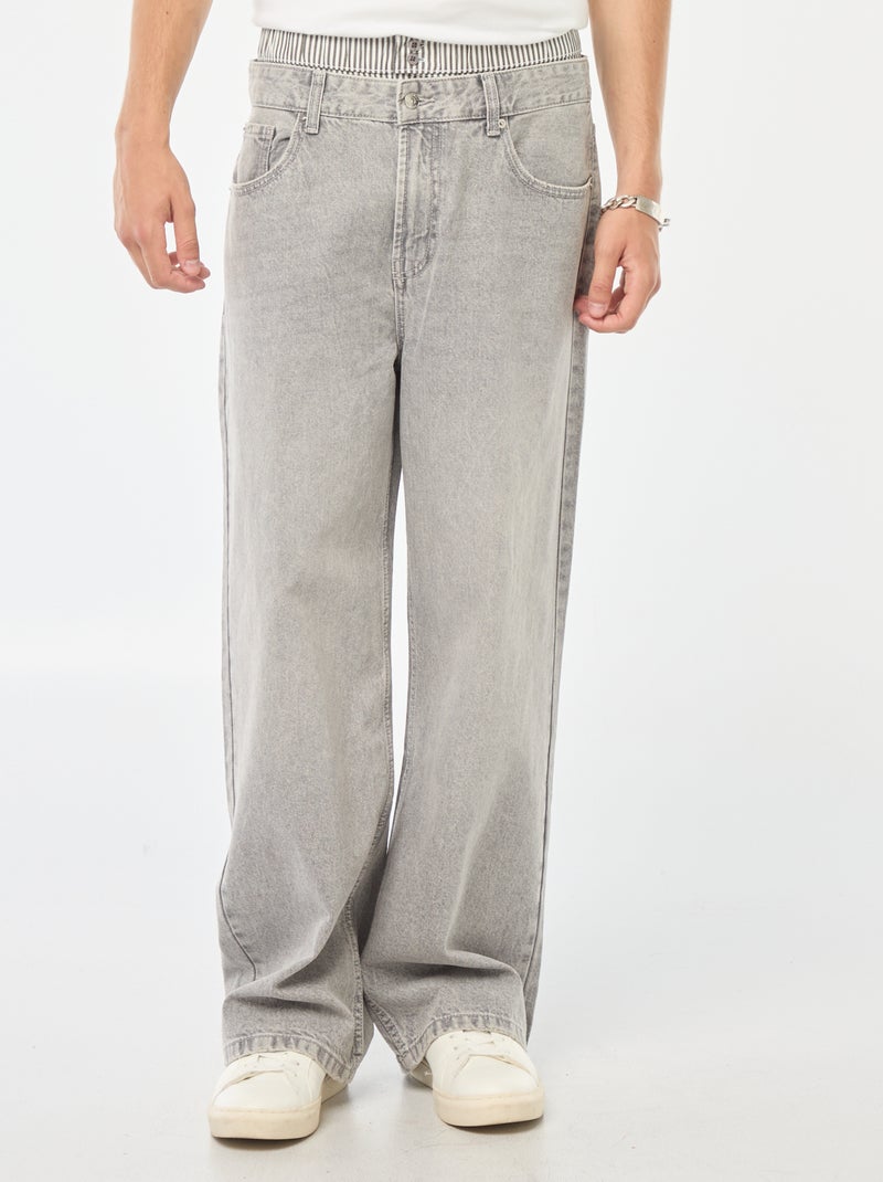 Vaquero ancho tipo baggy con falso calzoncillo integrado en la cintura Gris - Kiabi