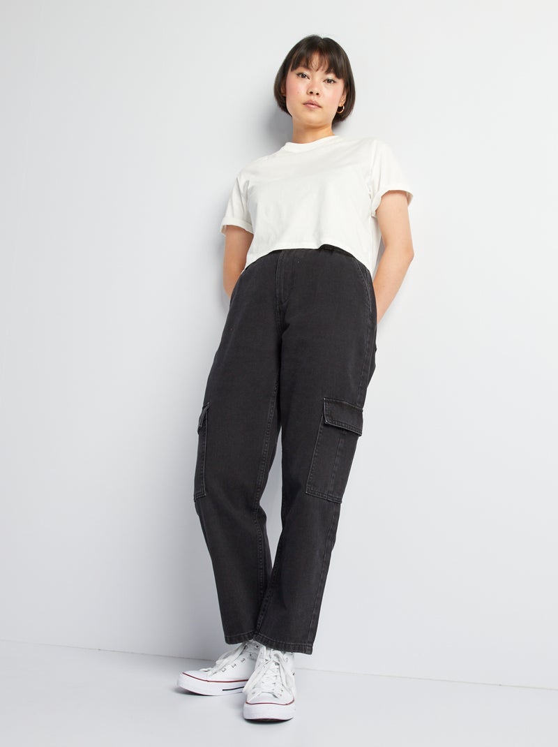 Vaquero baggy con cintura elástica GRIS - Kiabi