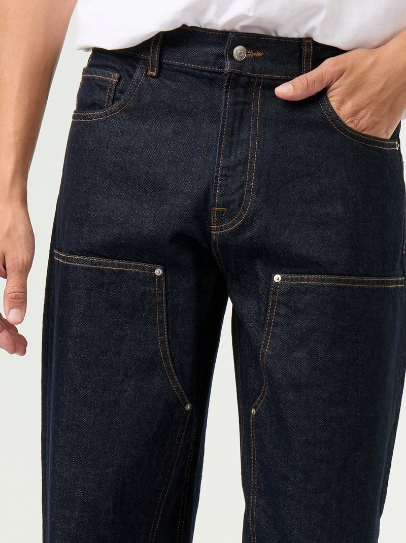 Vaquero baggy liso con apliques de fantasía Azul - Kiabi