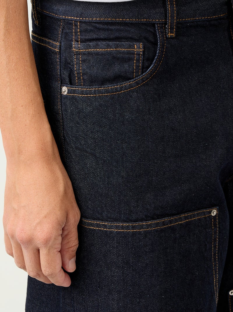 Vaquero baggy liso con apliques de fantasía Azul - Kiabi