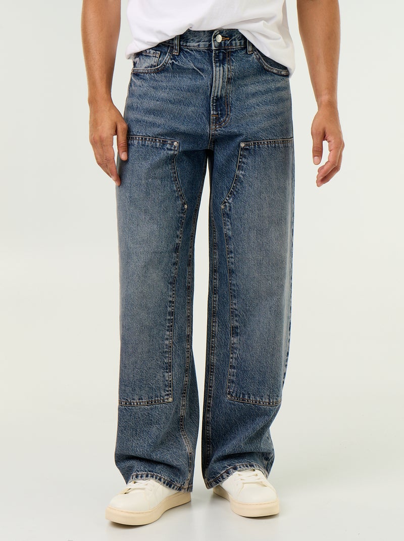 Vaquero baggy liso con apliques de fantasía Azul - Kiabi