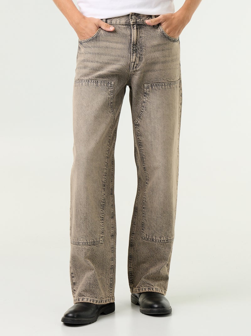 Vaquero baggy liso con apliques de fantasía Gris - Kiabi