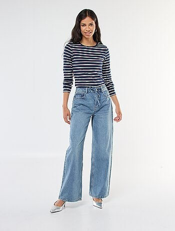 Jean corte wide leg con cinturón fino de jean