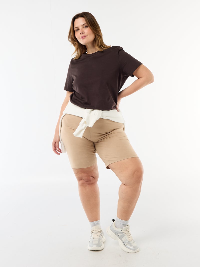 Vaquero corto ciclista liso Beige - Kiabi