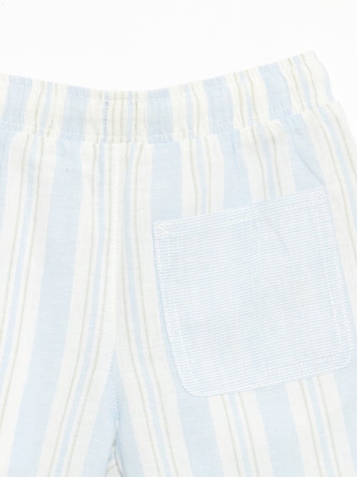 Vaquero corto de rayas con cintura elástica en lino y algodón - Kiabi