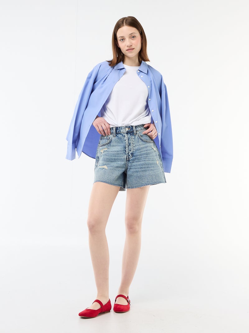 Vaquero corto denim efecto destroy Azul - Kiabi