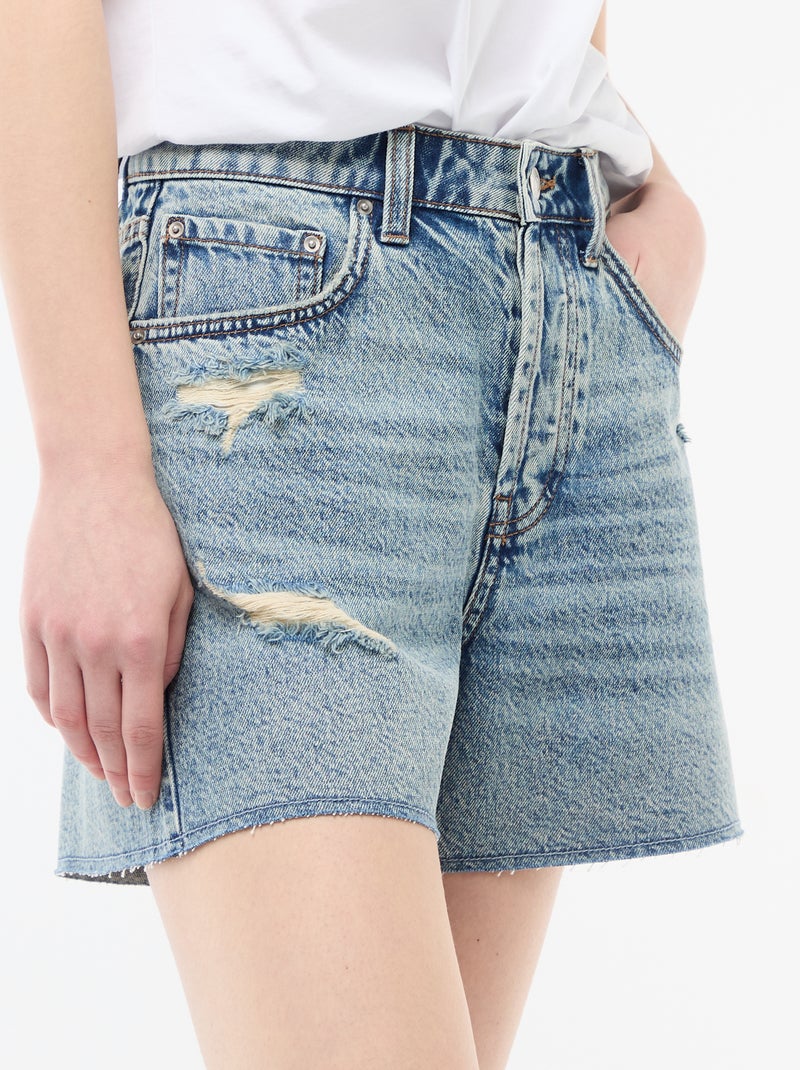 Vaquero corto denim efecto destroy Azul - Kiabi