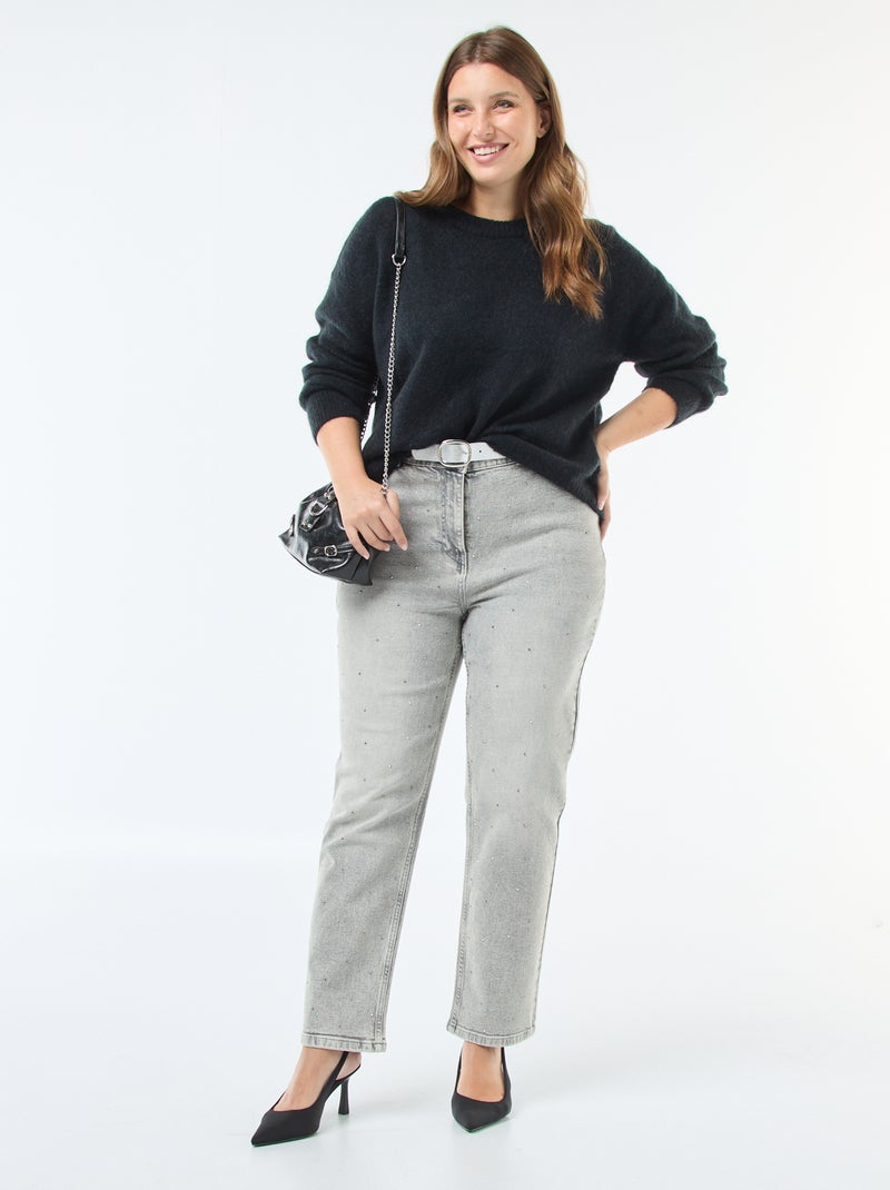 Vaquero de talle alto con strass Gris - Kiabi