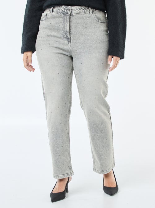 Vaquero de talle alto con strass - Kiabi