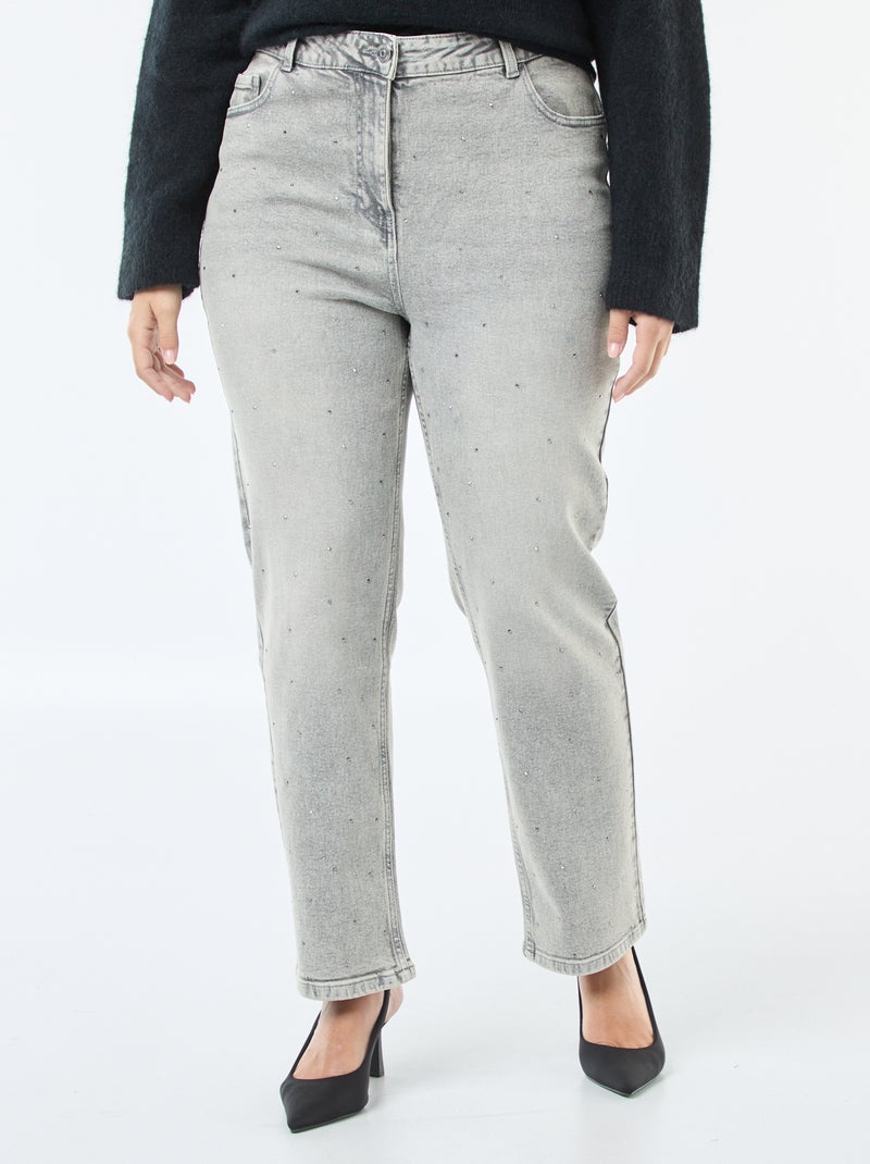 Vaquero de talle alto con strass Gris - Kiabi