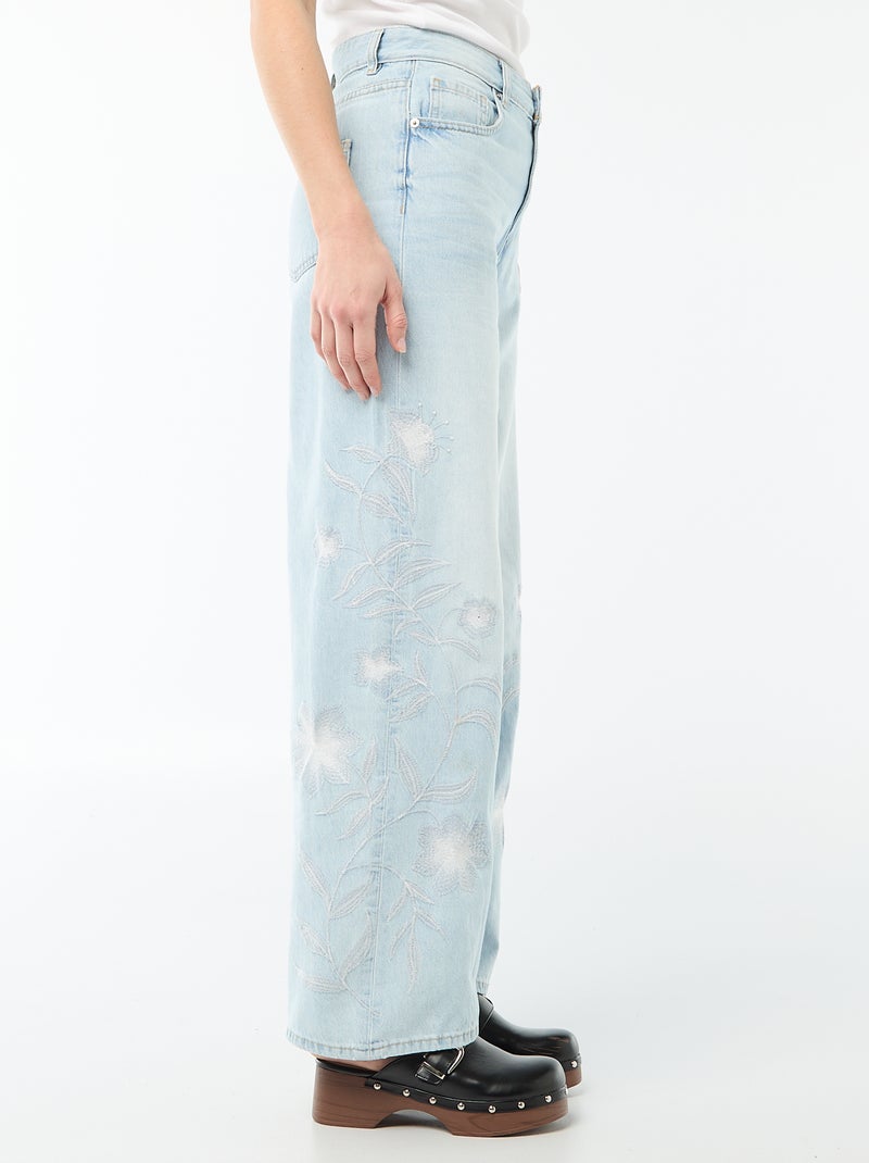 Vaquero denim de pierna ancha con bordados Azul - Kiabi
