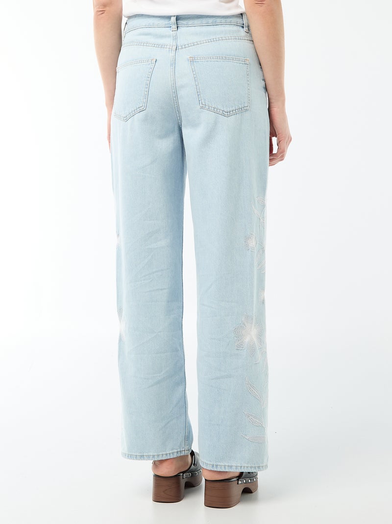 Vaquero denim de pierna ancha con bordados Azul - Kiabi
