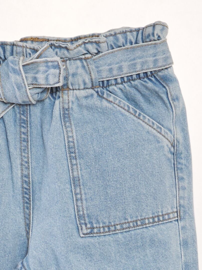 Pantalones De Mezclilla Rectos Con Cintura Elástica Para Niñas, Con Diseño De Corazón, Estilo Casual, Estilo Hip Hop, Lavado, Azul