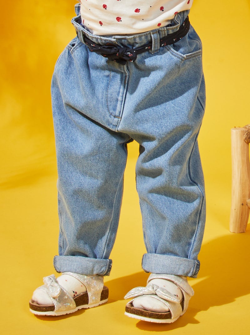 Vaquero paper bag con cinturón de tela AZUL - Kiabi