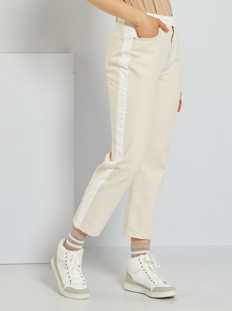 Vaquero recto de talle alto con doble lavado BEIGE - Kiabi