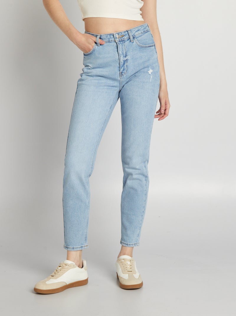 Vaquero slim de tiro alto con efecto desgastado AZUL - Kiabi